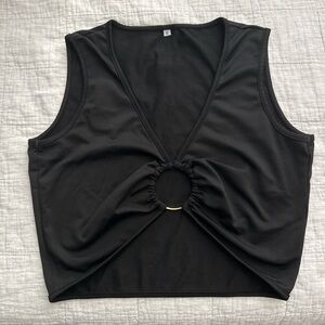 Elegant Black Sleeveless Tank with Ring Accent